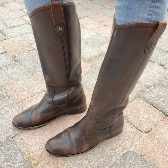 Frye Shoes - Frye Melissa Button Brown Leather Tall Boots 9